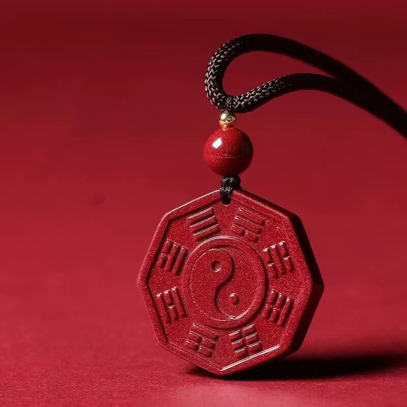 Buddha Stones Natuurlijke cinnaber Bagua Taishang Laojun Fu karakter kalme Ketting - Cinnaber Bagua koperen kraal (31*31*5 mm) - image 0