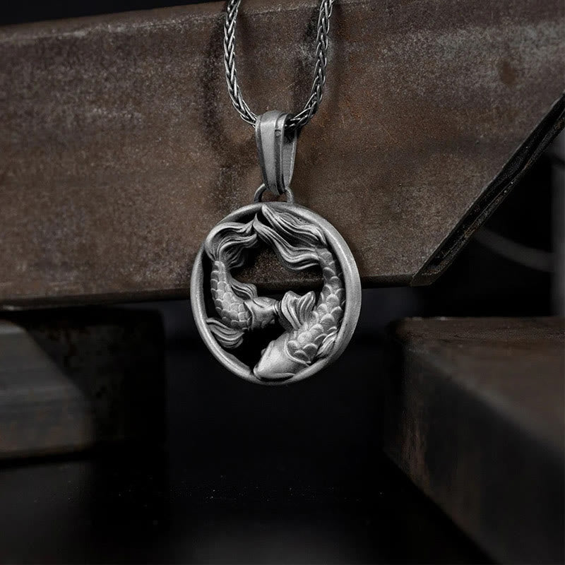 Buddha Stones Pure Tin Vissen Dubbele Koi Vis Rijkdom Ketting - Zuivere tinnen koi-vis - image 0