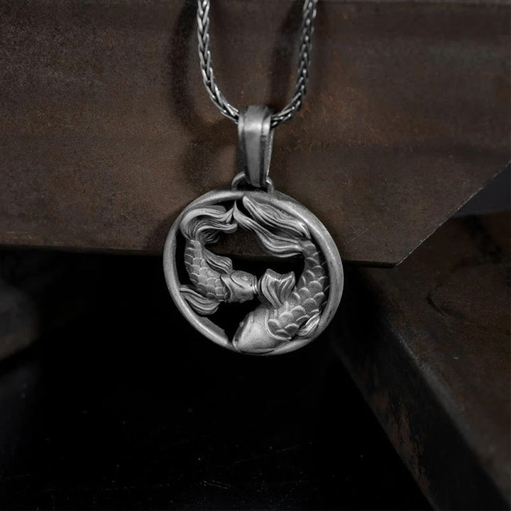 Buddha Stones Pure Tin Vissen Dubbele Koi Vis Rijkdom Ketting - image 1