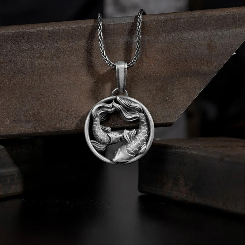 Buddha Stones Pure Tin Vissen Dubbele Koi Vis Rijkdom Ketting - image 2