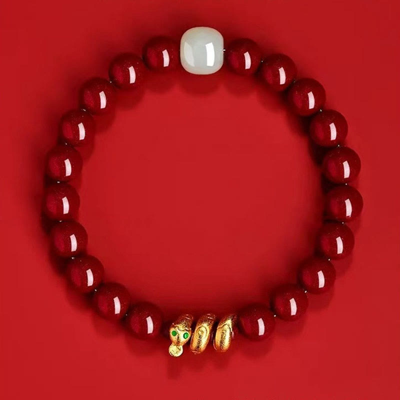 Buddha Stones Armband met cinnaberkralen, Hetian-jade en de zegen van het Jaar van de Slang. - image 2