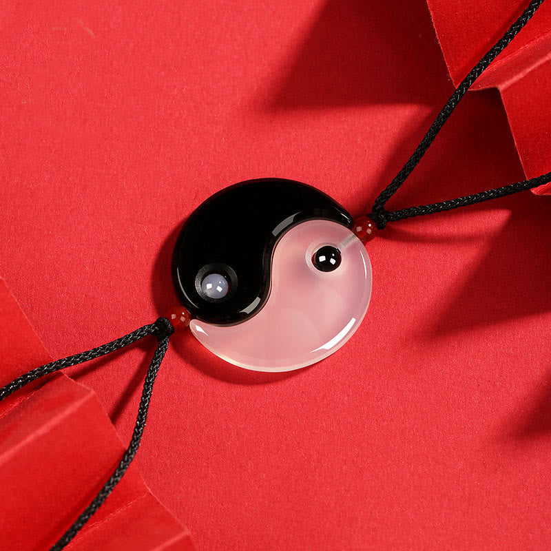 Buddha Stones Ketting met hanger van zwarte onyx, witte agaat, yin yang- en tai chi-diagram, gelukspaar - image 1