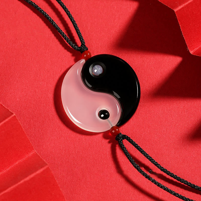 Buddha Stones Ketting met hanger van zwarte onyx, witte agaat, yin yang- en tai chi-diagram, gelukspaar - Zwarte onyx, witte agaat, Yin Yang - image 0