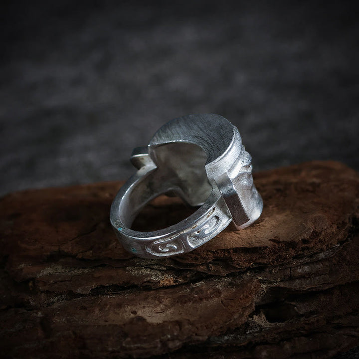 Buddha Stones Handgegoten Sanxingdui Masker Ring van 999 sterling zilver - image 4
