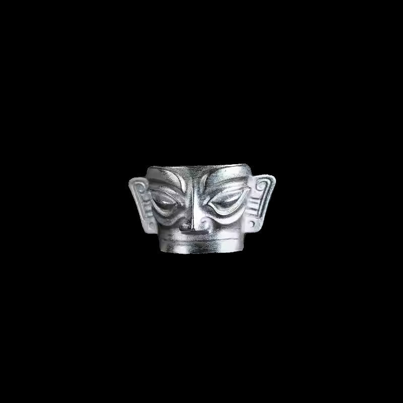 Buddha Stones Handgegoten Sanxingdui Masker Ring van 999 sterling zilver - image 10