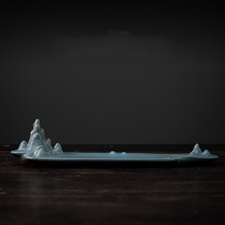 Buddha Stones Bergen Boot Ontwerp Spirituele Genezing Keramische Wierook Decoratie - Cyaan 27,3*4,1*6 cm - image 9