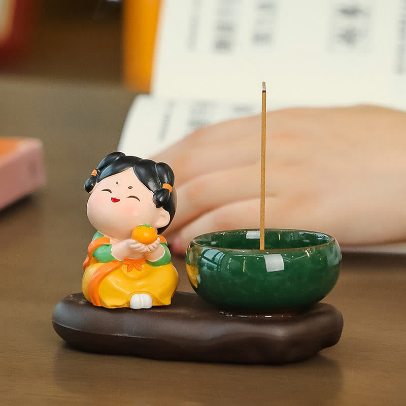 Buddha Stones Keramische Wierook voor op het bureau, met afbeelding van een dame uit de Tang-dynastie die voedsel en geneeskrachtige eigenschappen bezit. - image 1