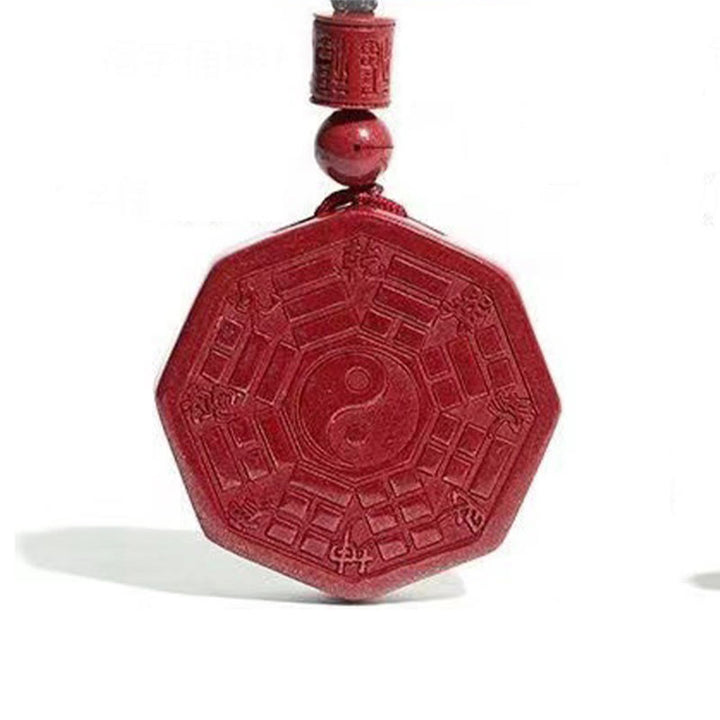 Buddha Stones Natuurlijke cinnaber Bagua Taishang Laojun Fu karakter kalme Ketting - Cinnabar Bagua Fu (40*40* 7mm) - image 5