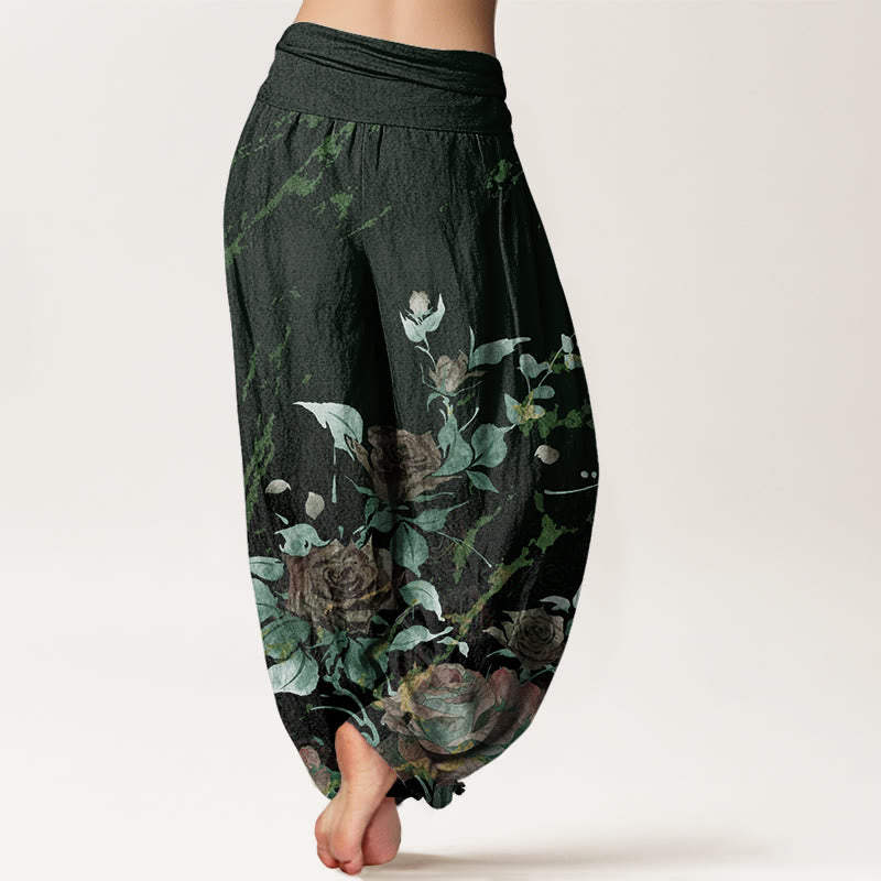 Buddha Stones Dames harembroek met elastische Taille en print van katoenen bloeiende rozen - image 9