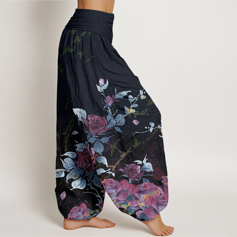 Buddha Stones Dames harembroek met elastische Taille en print van katoenen bloeiende rozen - image 5