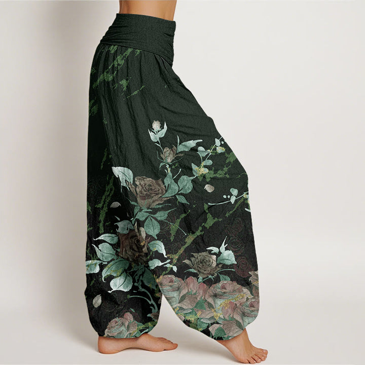 Buddha Stones Dames harembroek met elastische Taille en print van katoenen bloeiende rozen - image 8