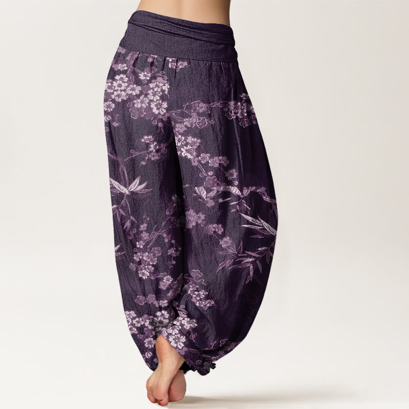 Buddha Stones Witte katoenen harembroek met sakura-bloemenpatroon en elastische Taille voor dames - image 6