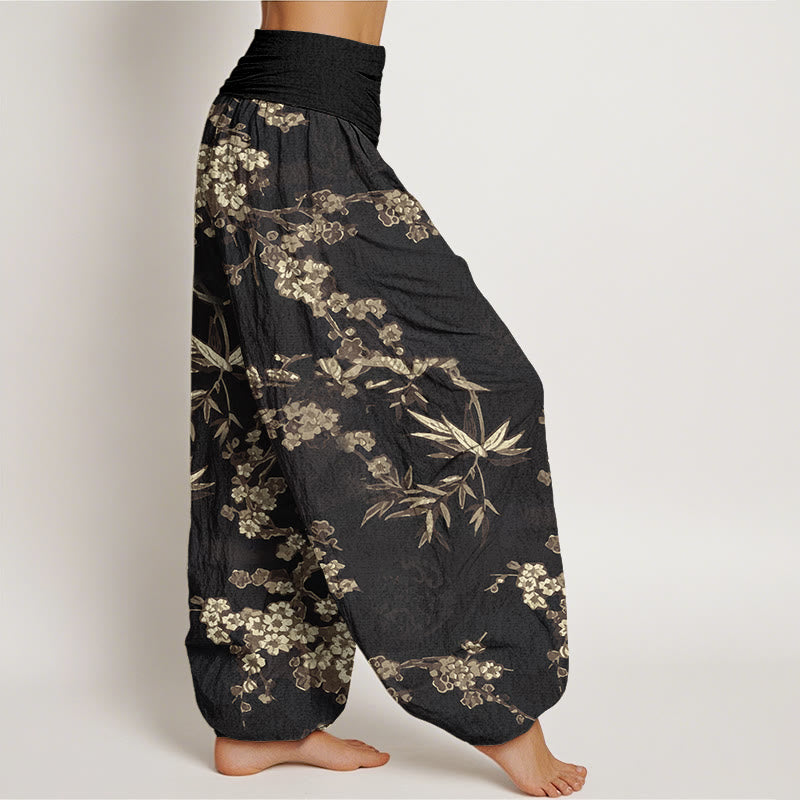 Buddha Stones Witte katoenen harembroek met sakura-bloemenpatroon en elastische Taille voor dames - image 8