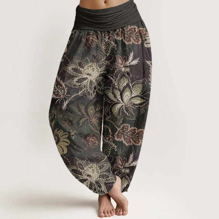 Buddha Stones Casual katoenen harembroek met bloemenprint en elastische Taille voor dames - Donkergrijs - US22, UK/AU26, EU54 (6XL) - image 0