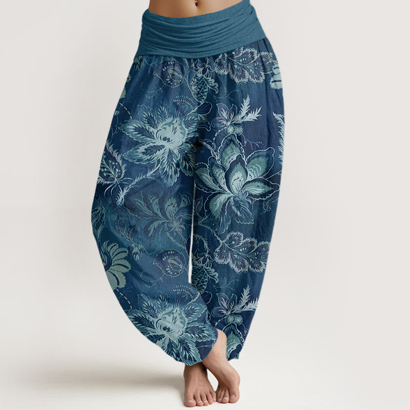 Buddha Stones Casual katoenen harembroek met bloemenprint en elastische Taille voor dames - Staalblauw - US22, UK/AU26, EU54 (6XL) - image 4