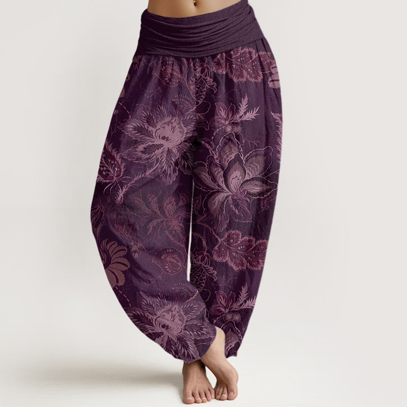 Buddha Stones Casual katoenen harembroek met bloemenprint en elastische Taille voor dames - Paars - US22, UK/AU26, EU54 (6XL) - image 7