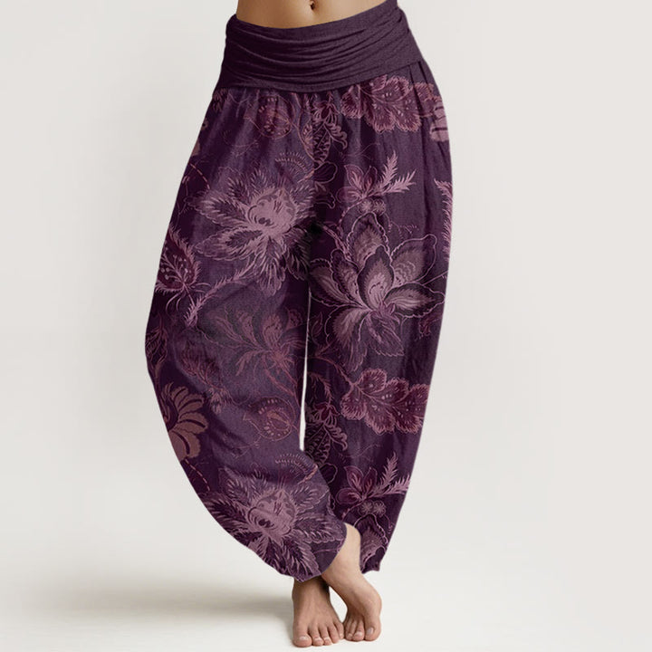 Buddha Stones Casual katoenen harembroek met bloemenprint en elastische Taille voor dames - Paars - US22, UK/AU26, EU54 (6XL) - image 7