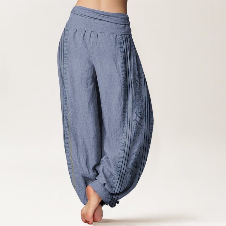Buddha Stones Dames harembroek met elastische Taille en Dharma Wheel Lotus OM-patroon - image 2