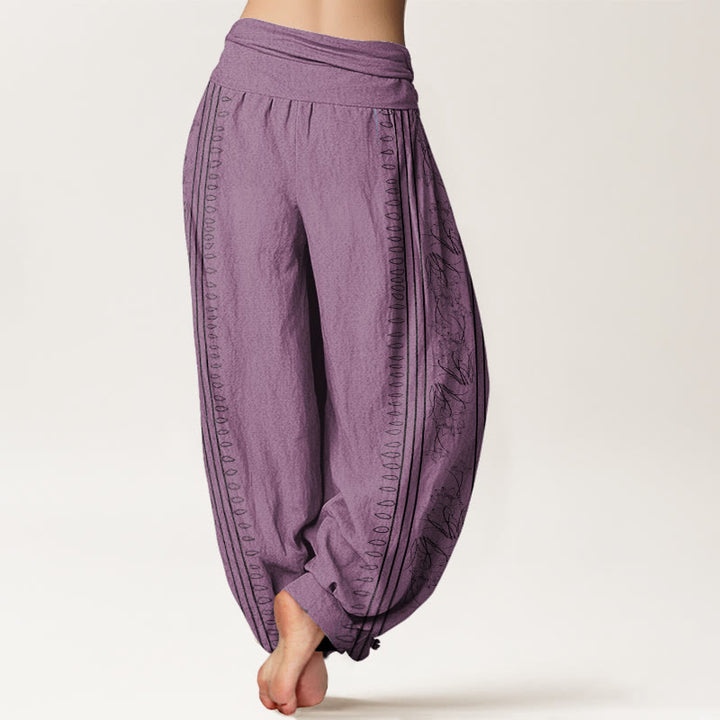 Buddha Stones Dames harembroek met elastische Taille en Dharma Wheel Lotus OM-patroon - image 7