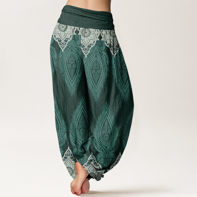 Buddha Stones Casual katoenen harembroek met veren- en bloemendesign voor dames, elastische Taille - image 6