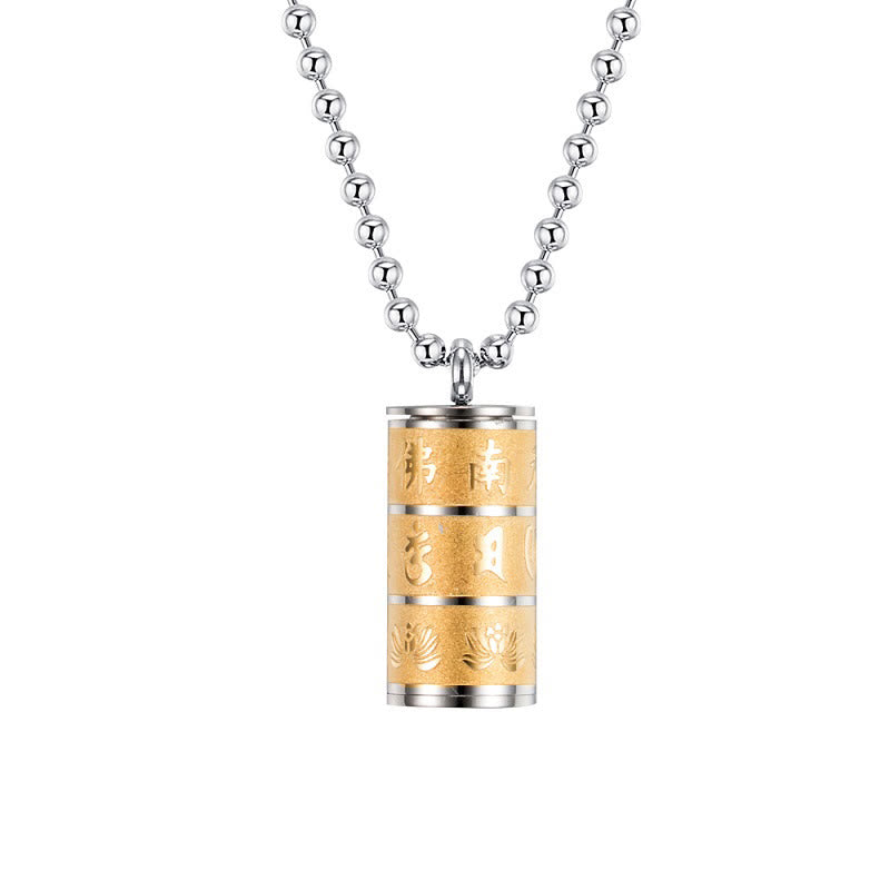 Buddha Stones Tibetaanse Om Mani Padme Hum Lotuspatroon Gebedswiel Ketting van titanium staal - image 1