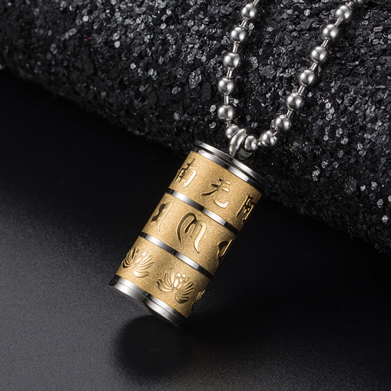 Buddha Stones Tibetaanse Om Mani Padme Hum Lotuspatroon Gebedswiel Ketting van titanium staal - Helemaal goudkleurig - image 0