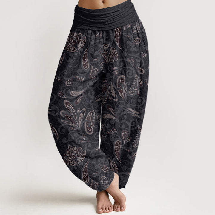 Buddha Stones Casual katoenen harembroek met bloemblaadjesdesign en elastische Taille voor dames - Zwart - US22, UK/AU26, EU54 (6XL) - image 0