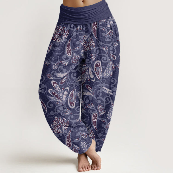 Buddha Stones Casual katoenen harembroek met bloemblaadjesdesign en elastische Taille voor dames - Leisteenblauw - US22, UK/AU26, EU54 (6XL) - image 4