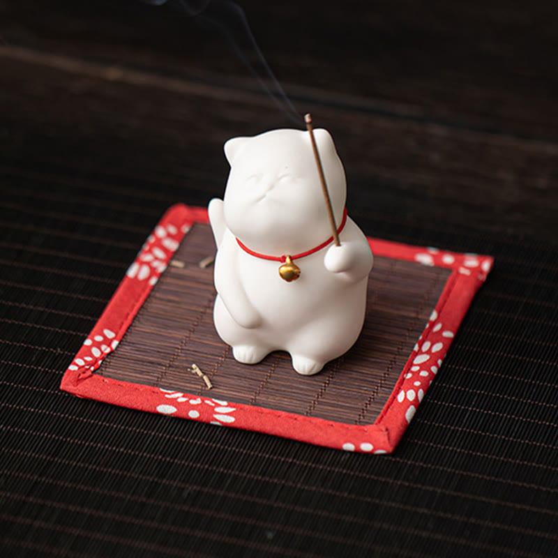 Buddha Stones Kattenbel Bamboe Mat Genezende Keramische Wierook Bureaudecoratie - image 3