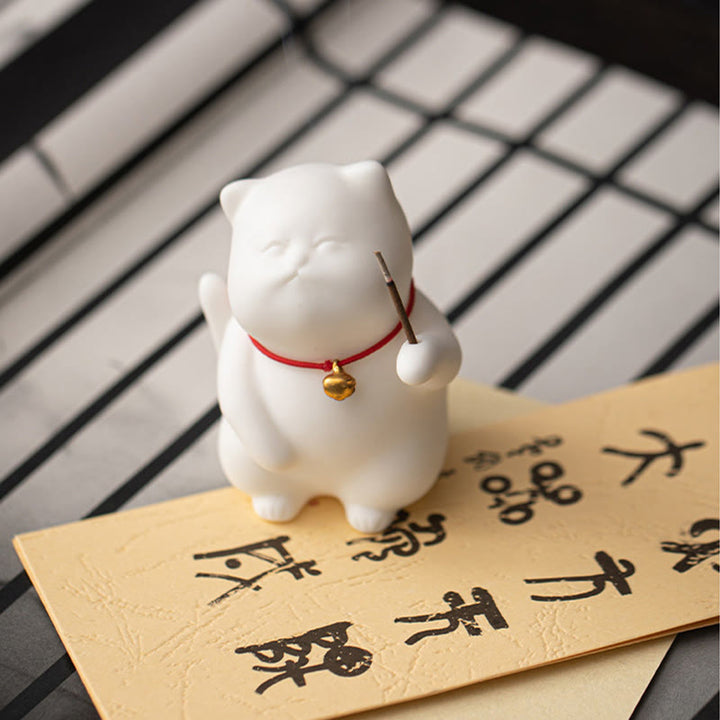 Buddha Stones Kattenbel Bamboe Mat Genezende Keramische Wierook Bureaudecoratie - image 5