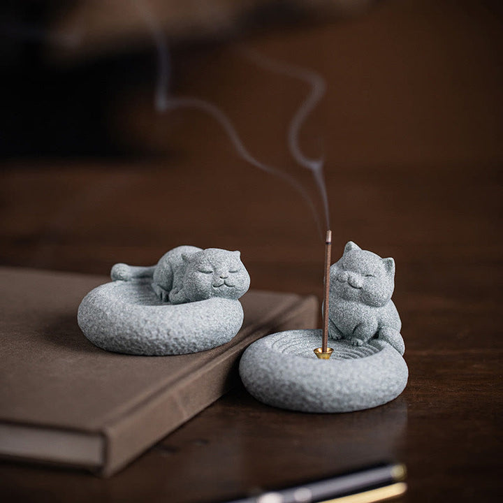 Buddha Stones Schattige luie staande kat Wierook voor op je bureau - Staande kat 7,6*6,5*5,3 cm - image 0