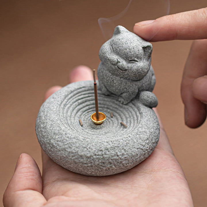 Buddha Stones Schattige luie staande kat Wierook voor op je bureau - image 7