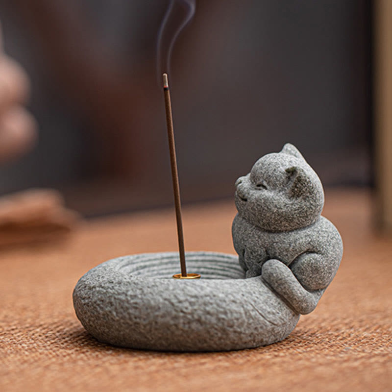 Buddha Stones Schattige luie staande kat Wierook voor op je bureau - image 5
