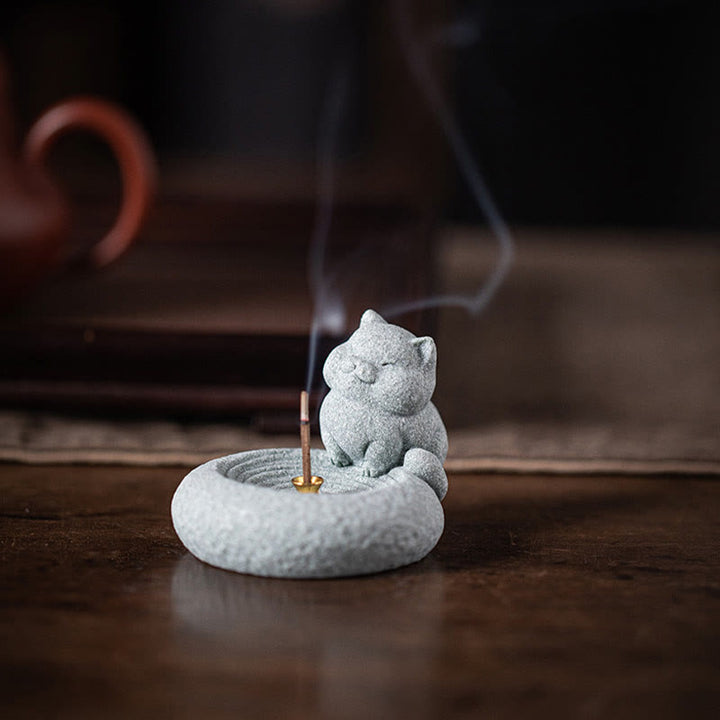 Buddha Stones Schattige luie staande kat Wierook voor op je bureau - image 2