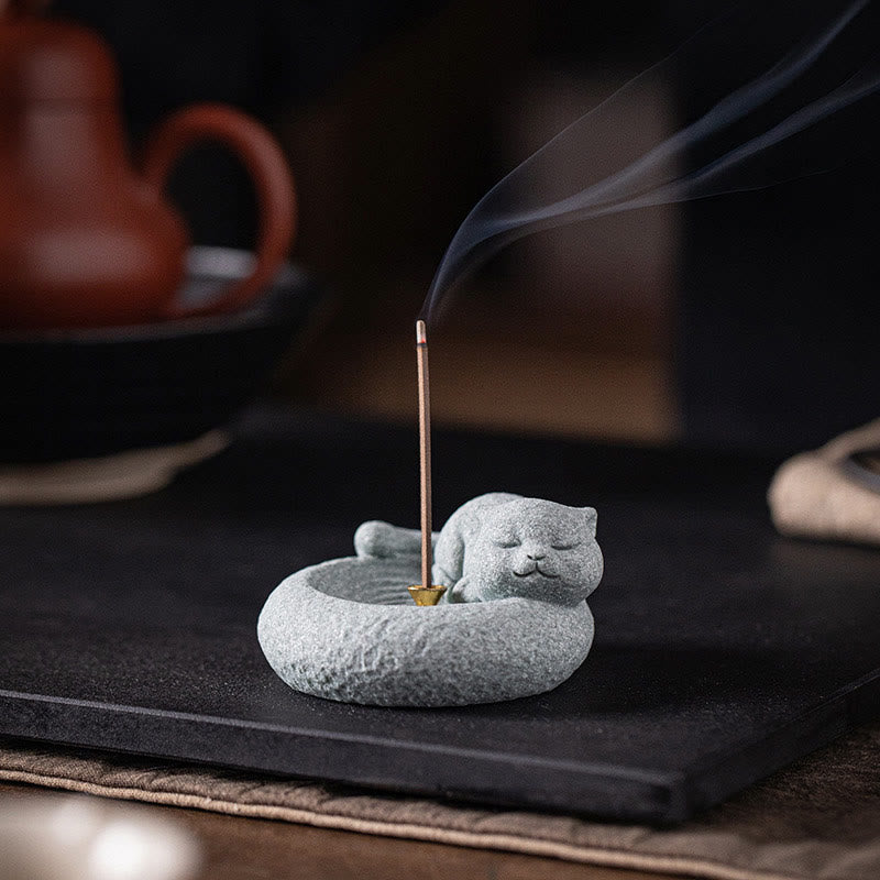 Buddha Stones Schattige luie staande kat Wierook voor op je bureau - image 14