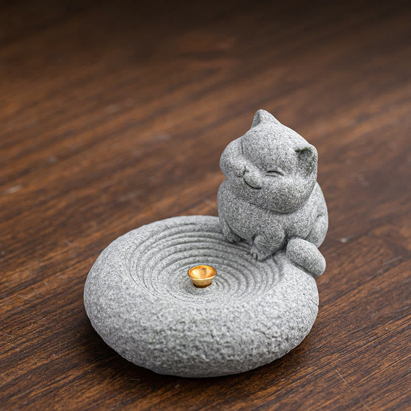 Buddha Stones Schattige luie staande kat Wierook voor op je bureau - image 6