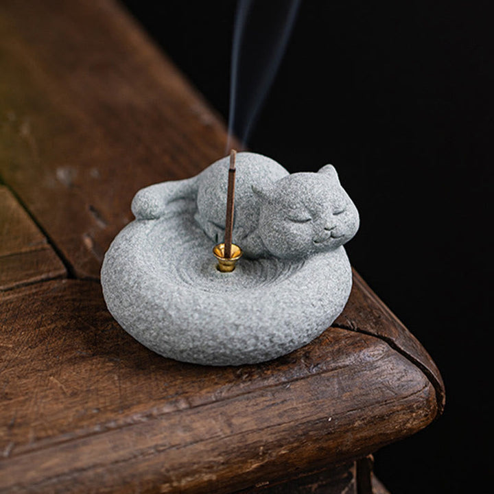 Buddha Stones Schattige luie staande kat Wierook voor op je bureau - image 22
