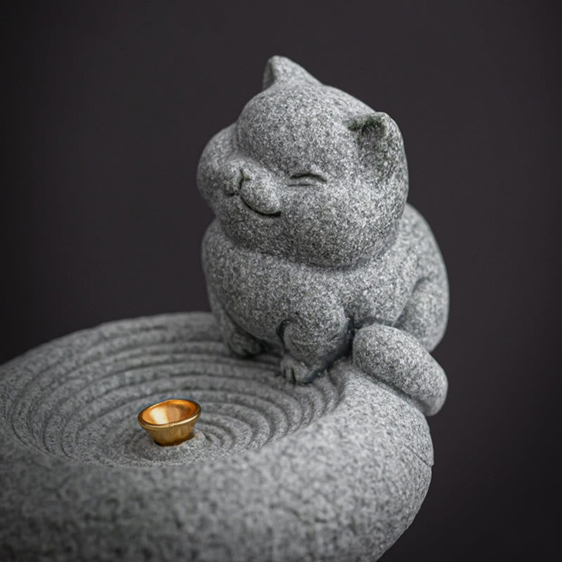 Buddha Stones Schattige luie staande kat Wierook voor op je bureau - image 9