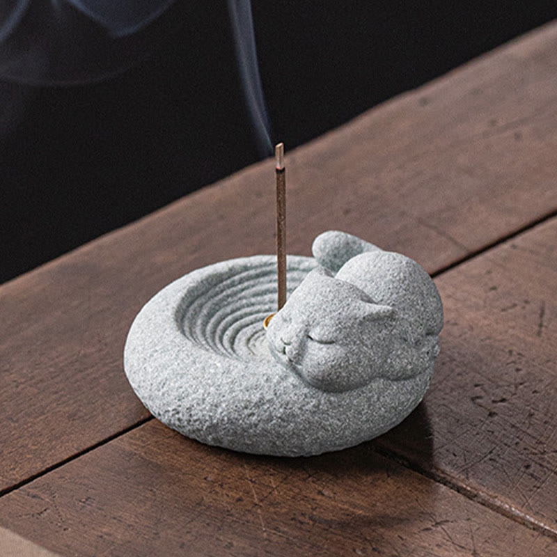 Buddha Stones Schattige luie staande kat Wierook voor op je bureau - image 18