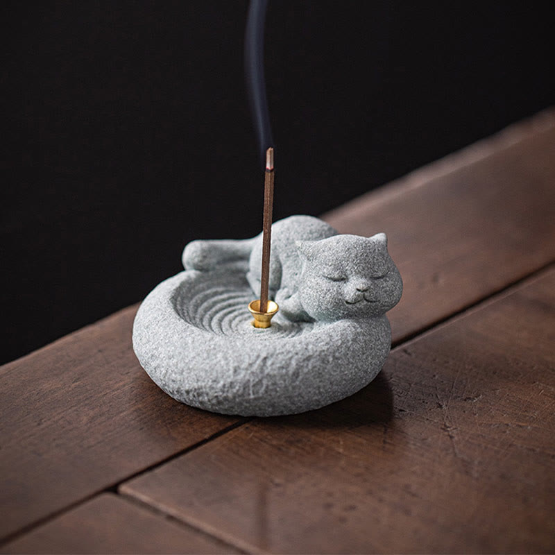 Buddha Stones Schattige luie staande kat Wierook voor op je bureau - image 21