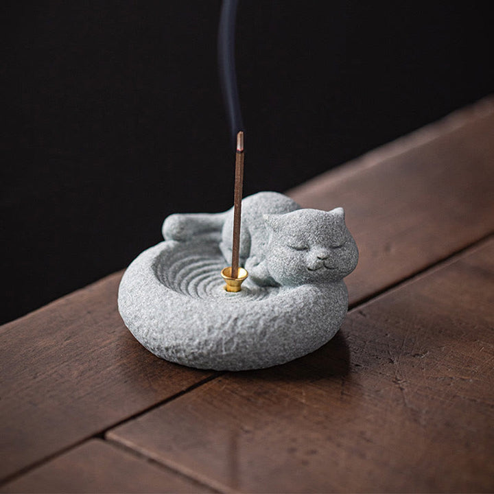 Buddha Stones Schattige luie staande kat Wierook voor op je bureau - image 21
