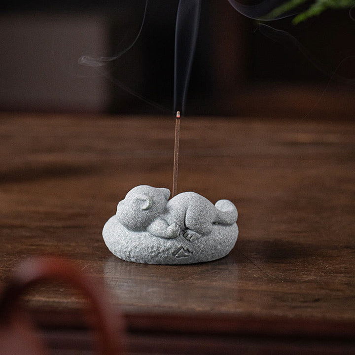 Buddha Stones Schattige luie staande kat Wierook voor op je bureau - image 16