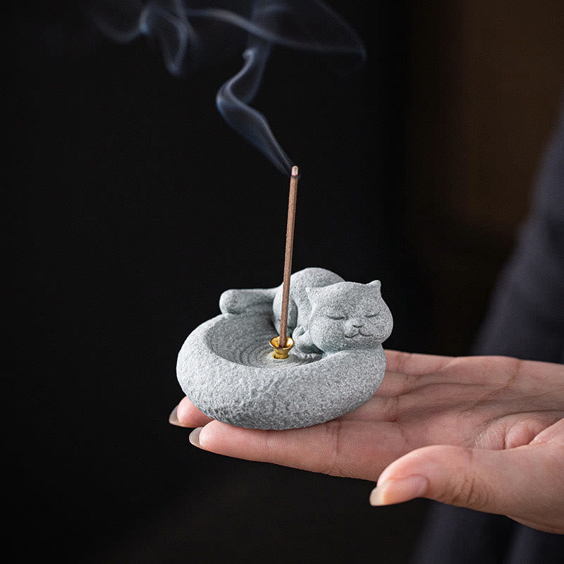 Buddha Stones Schattige luie staande kat Wierook voor op je bureau - image 13
