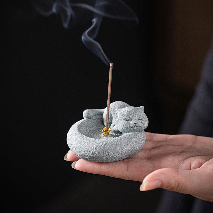 Buddha Stones Schattige luie staande kat Wierook voor op je bureau - image 13