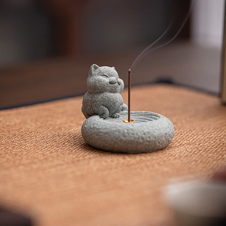 Buddha Stones Schattige luie staande kat Wierook voor op je bureau - image 3