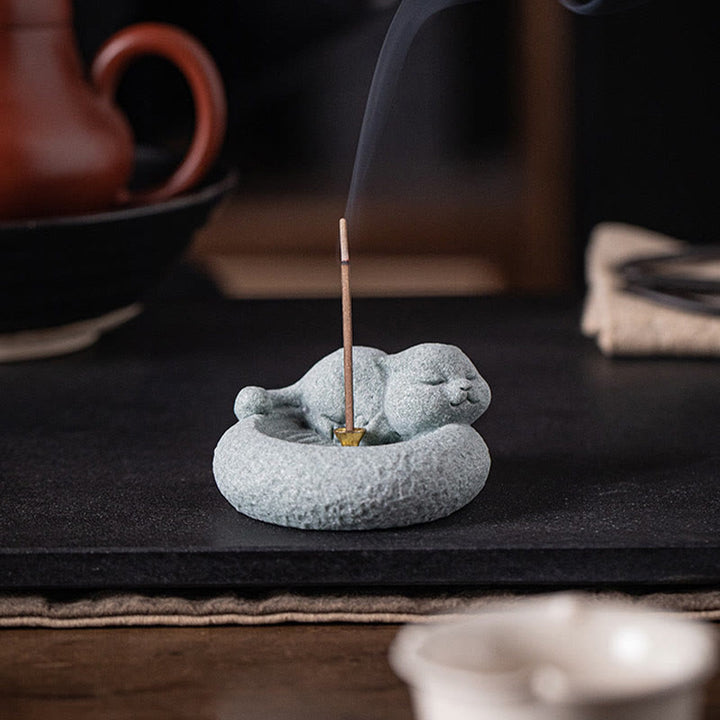 Buddha Stones Schattige luie staande kat Wierook voor op je bureau - image 15