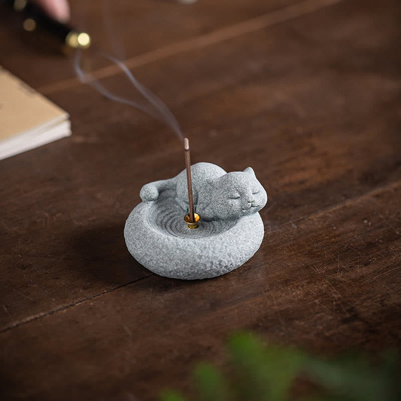 Buddha Stones Schattige luie staande kat Wierook voor op je bureau - image 17