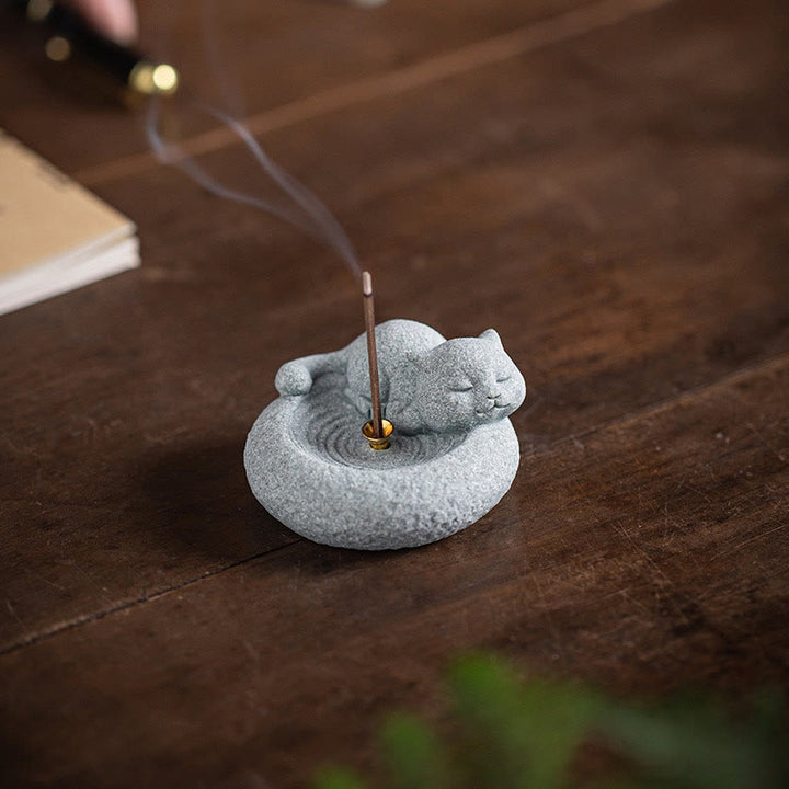 Buddha Stones Schattige luie staande kat Wierook voor op je bureau - image 17