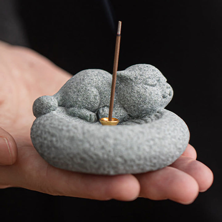 Buddha Stones Schattige luie staande kat Wierook voor op je bureau - image 20