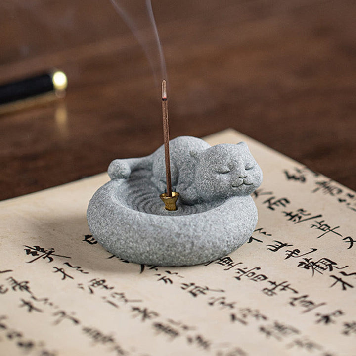 Buddha Stones Schattige luie staande kat Wierook voor op je bureau - image 19
